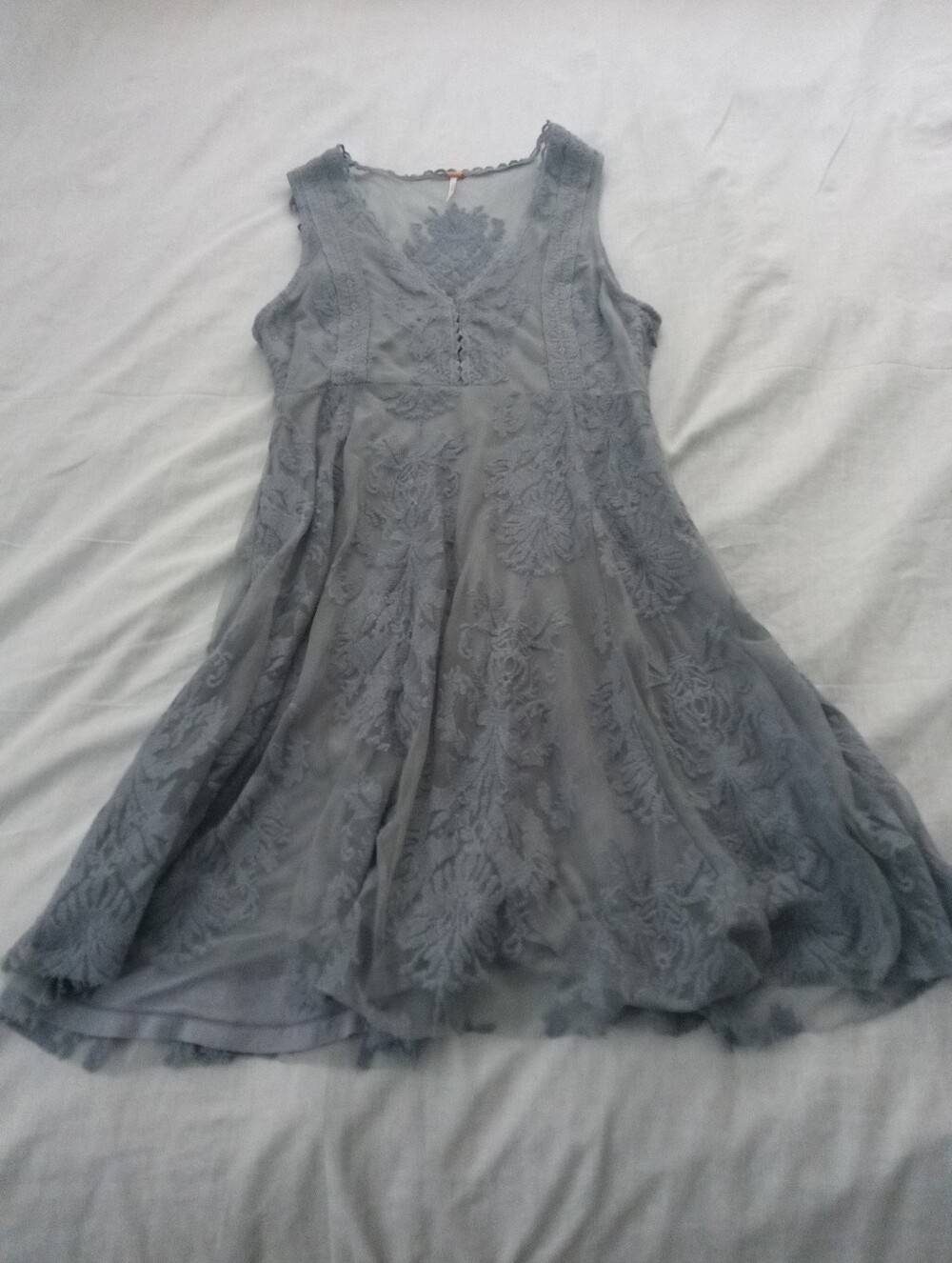 Free People Sleeveless Lace Overlay Fit & Flare Dress in Gray 2